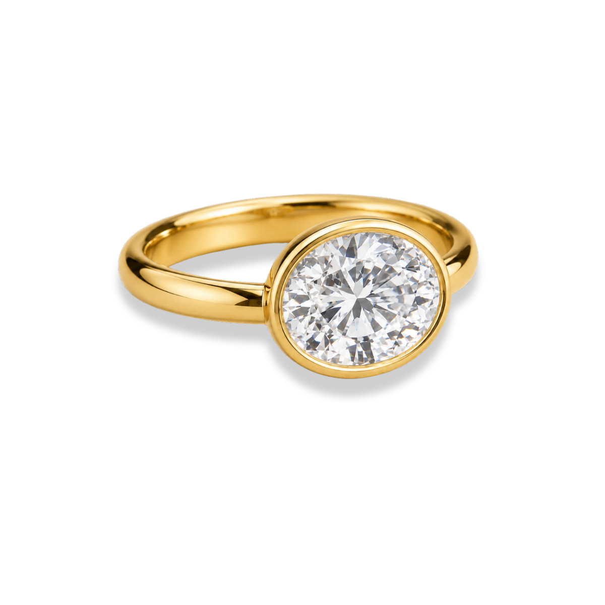 Oval Cut Lab Grown Diamond And Moissanite Bezel Solitaire Ring – Classic