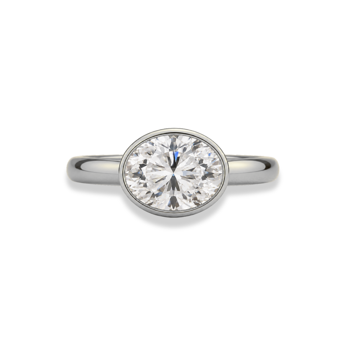 Oval Cut Lab Grown Diamond And Moissanite Bezel Solitaire Ring – Classic