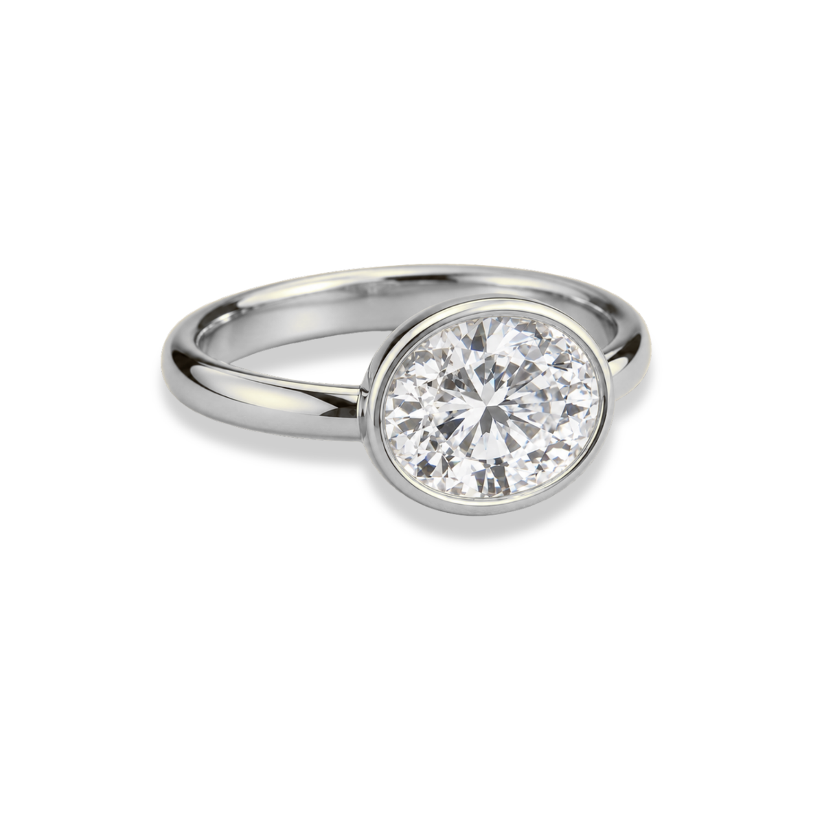 Oval Cut Lab Grown Diamond And Moissanite Bezel Solitaire Ring – Classic