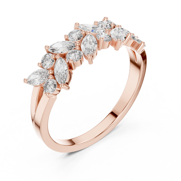 marquise lab grown diamond engagement ring in silver, three-quarter view