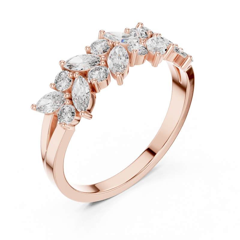 marquise lab grown diamond engagement ring in silver, three-quarter view