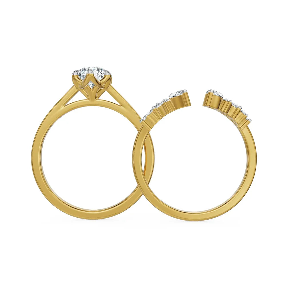 Marquise Crest Round Cut Lab Grown Diamond & Moissanite Bridal Ring Set