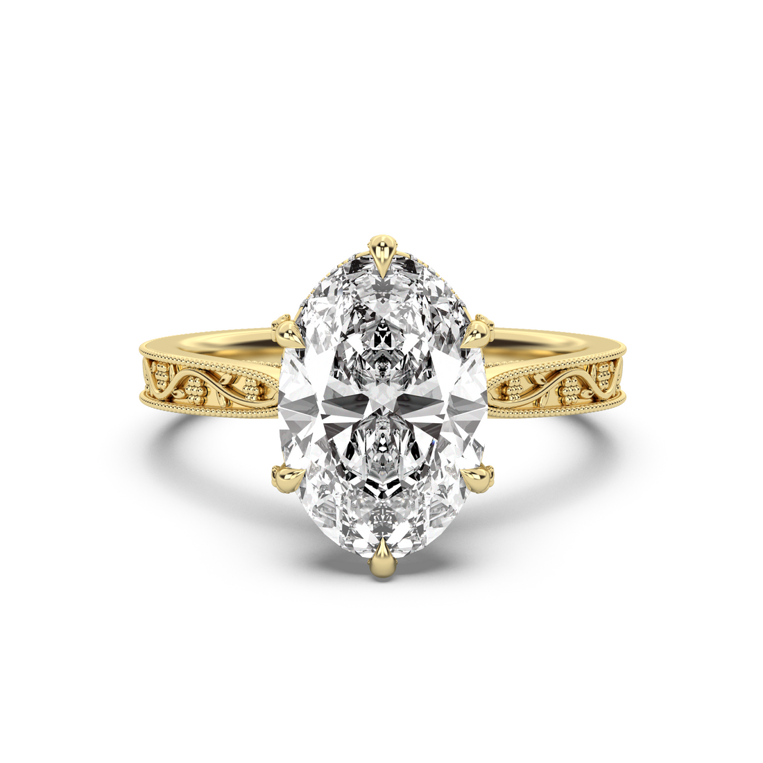2.50ct Floral Engraved Hidden Halo Diamond Engagement Ring Setting