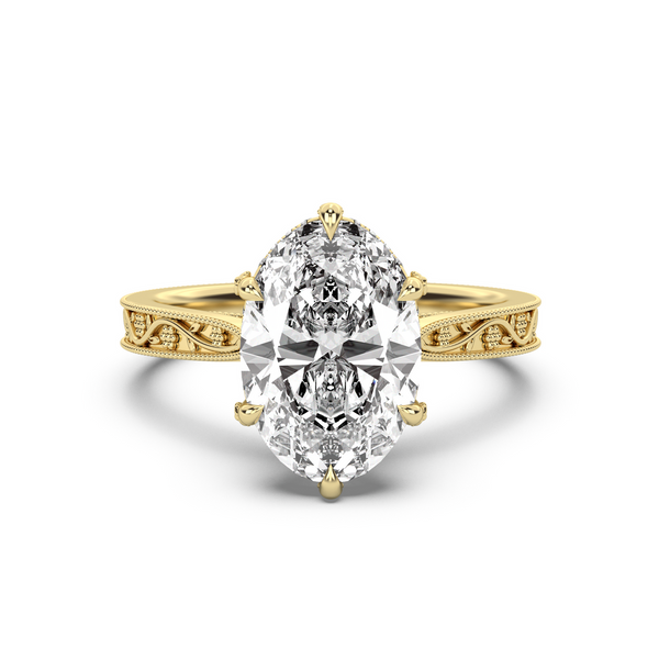2.50ct Floral Engraved Hidden Halo Diamond Engagement Ring Setting