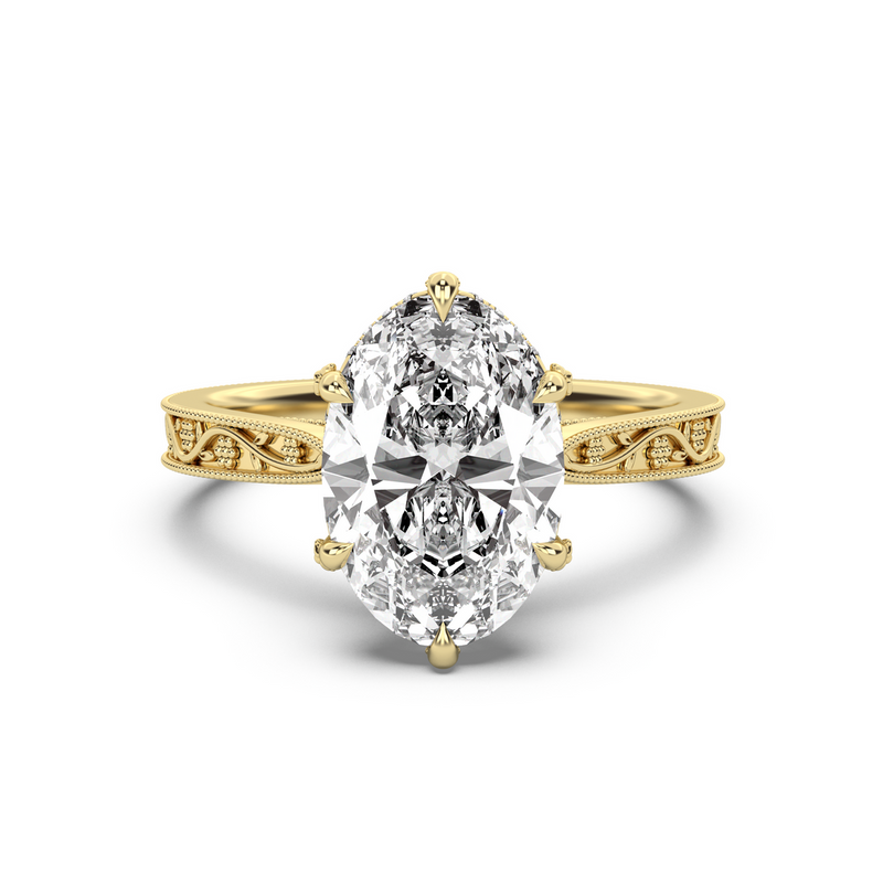 2.50ct Floral Engraved Hidden Halo Diamond Engagement Ring Setting