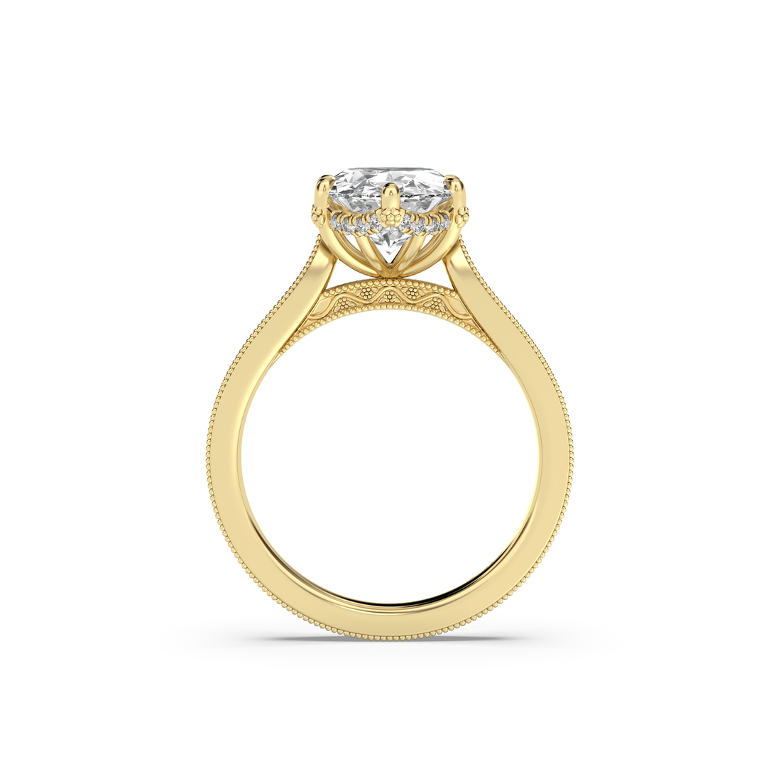 2.50ct Floral Engraved Hidden Halo Diamond Engagement Ring Setting