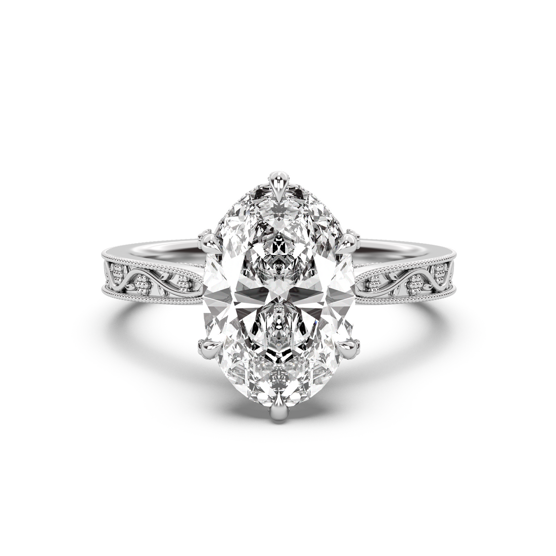 2.50ct Floral Engraved Hidden Halo Diamond Engagement Ring Setting