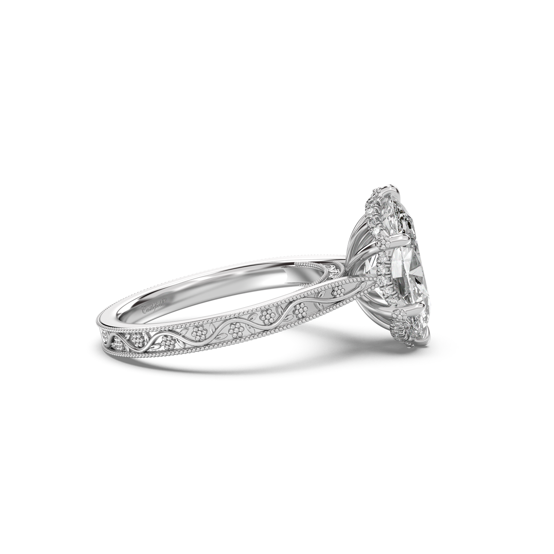 2.50ct Floral Engraved Hidden Halo Diamond Engagement Ring Setting