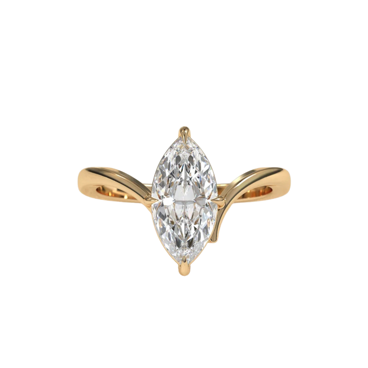 marquise lab grown diamond engagement ring in silver, three-quarter view