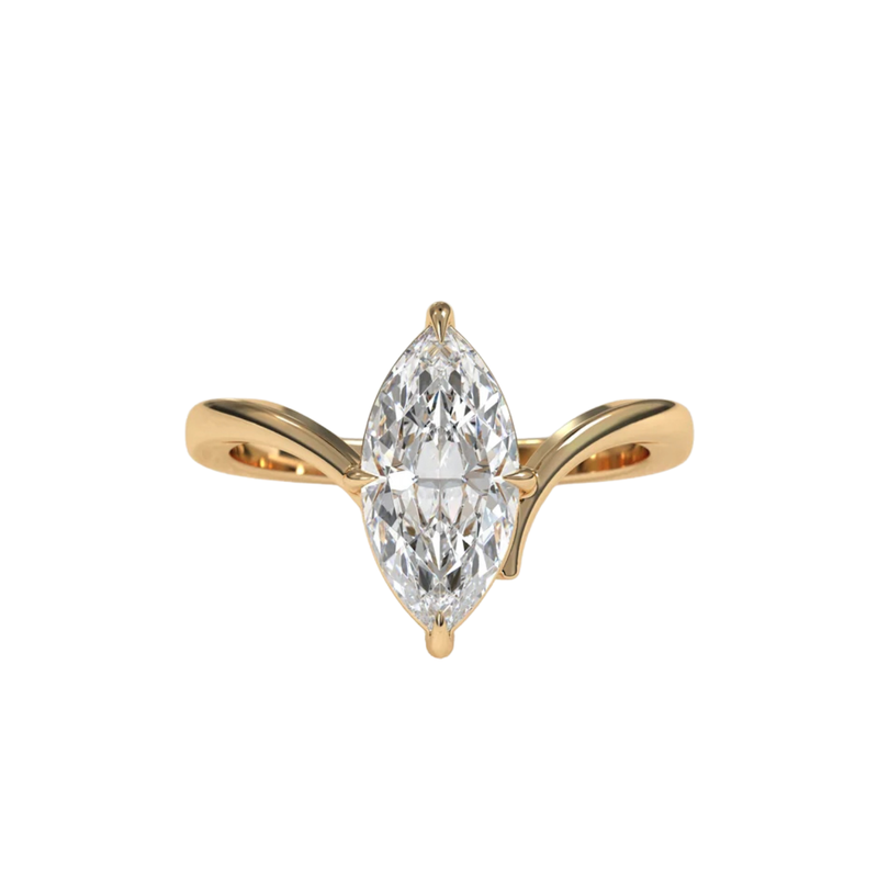 marquise lab grown diamond engagement ring in silver, three-quarter view