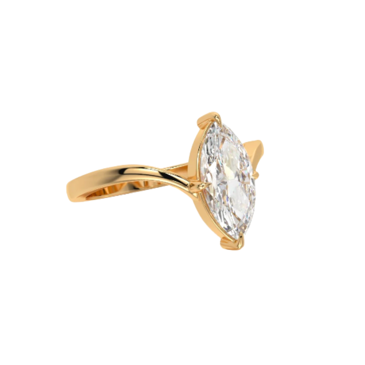 marquise lab grown diamond engagement ring in silver, side profile