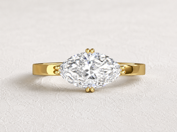 emerald lab grown diamond engagement ring in silver, three-quarter view