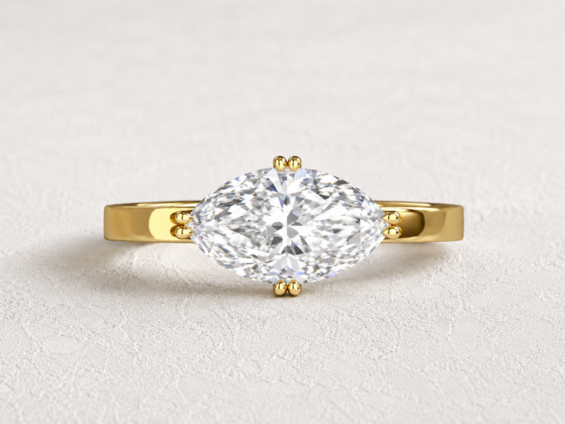 emerald lab grown diamond engagement ring in silver, three-quarter view