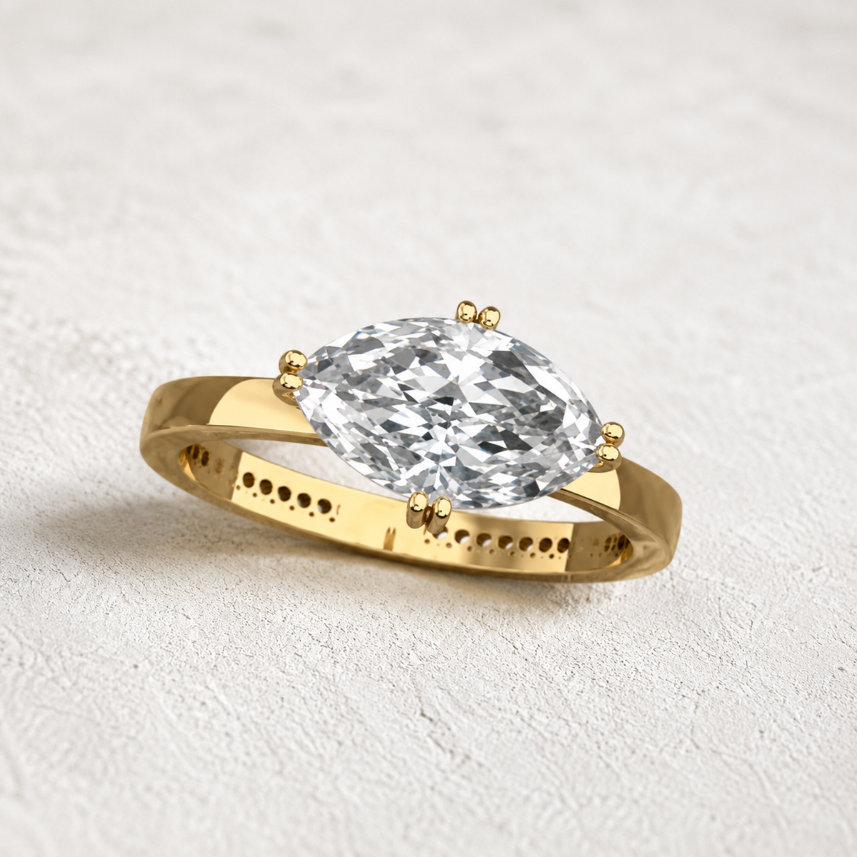 emerald lab grown diamond engagement ring in silver, top view