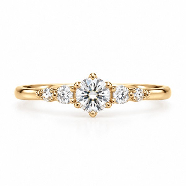 Round Cut Lab-Cut Diamond Engagement Ring 6 Prong Setting & Side Stones
