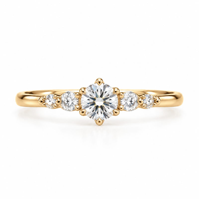 Round Cut Lab-Cut Diamond Engagement Ring 6 Prong Setting & Side Stones