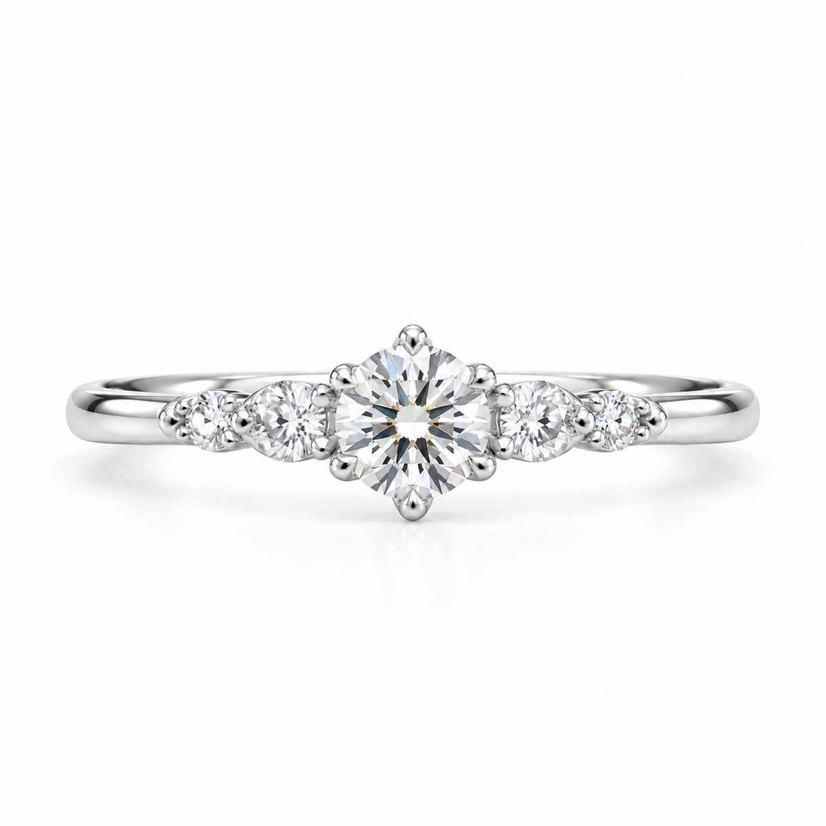 Round Cut Lab-Cut Diamond Engagement Ring 6 Prong Setting & Side Stones