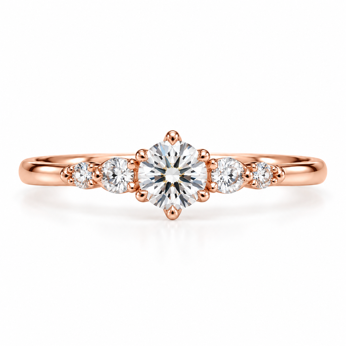 Round Cut Lab-Cut Diamond Engagement Ring 6 Prong Setting & Side Stones