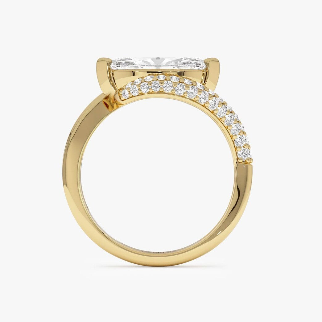 marquise lab grown diamond engagement ring in gold, top view