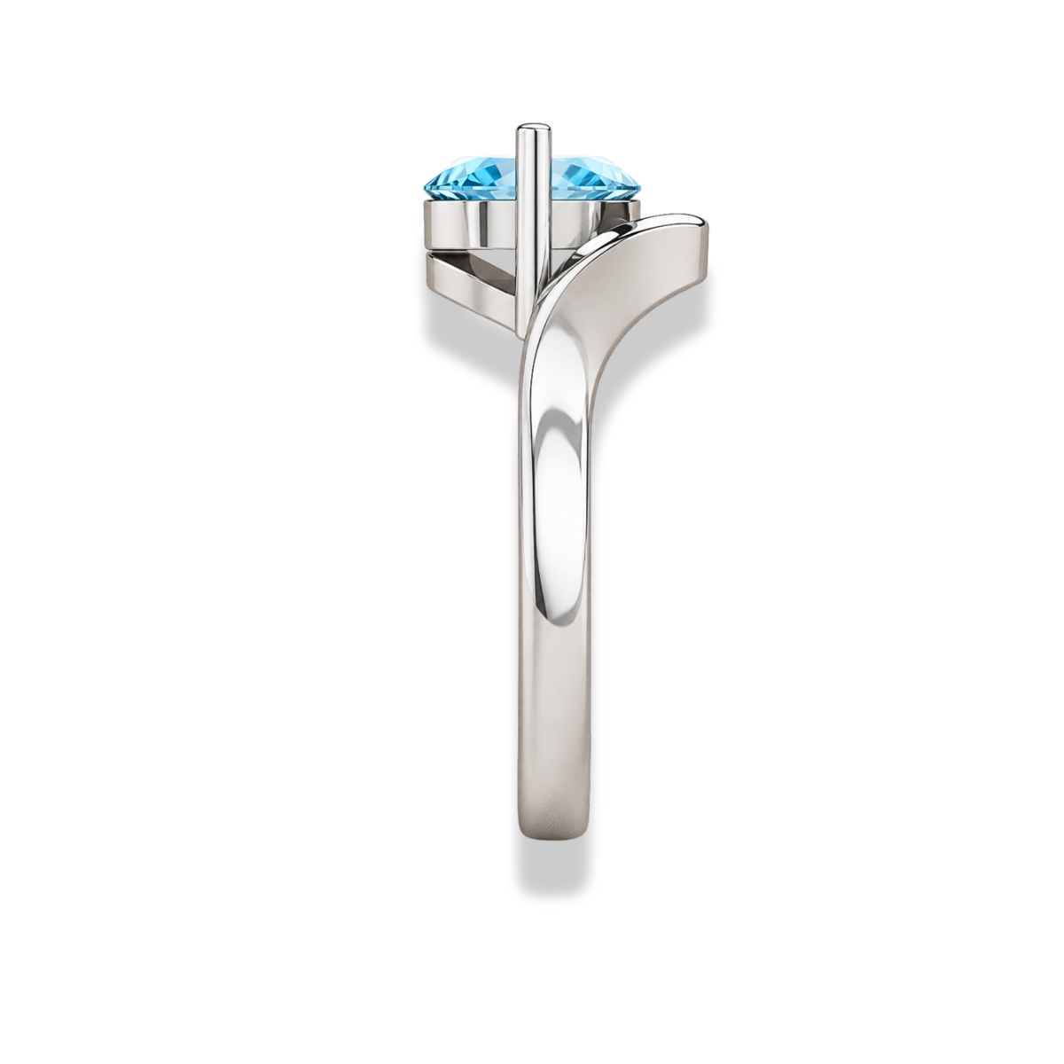 Marquise Cut Blue Topaz Solitaire Ring with Wave Band - Lab Grown Diamond & Moissanite