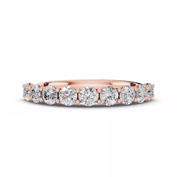 round lab grown diamond band in silver, three-quarter view