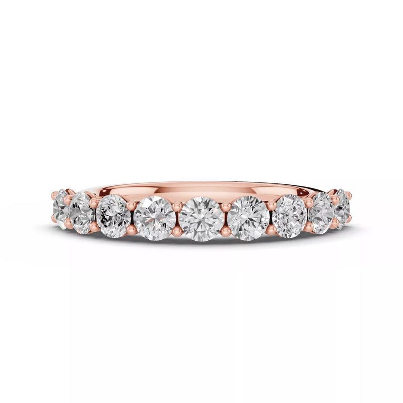 round lab grown diamond band in silver, three-quarter view