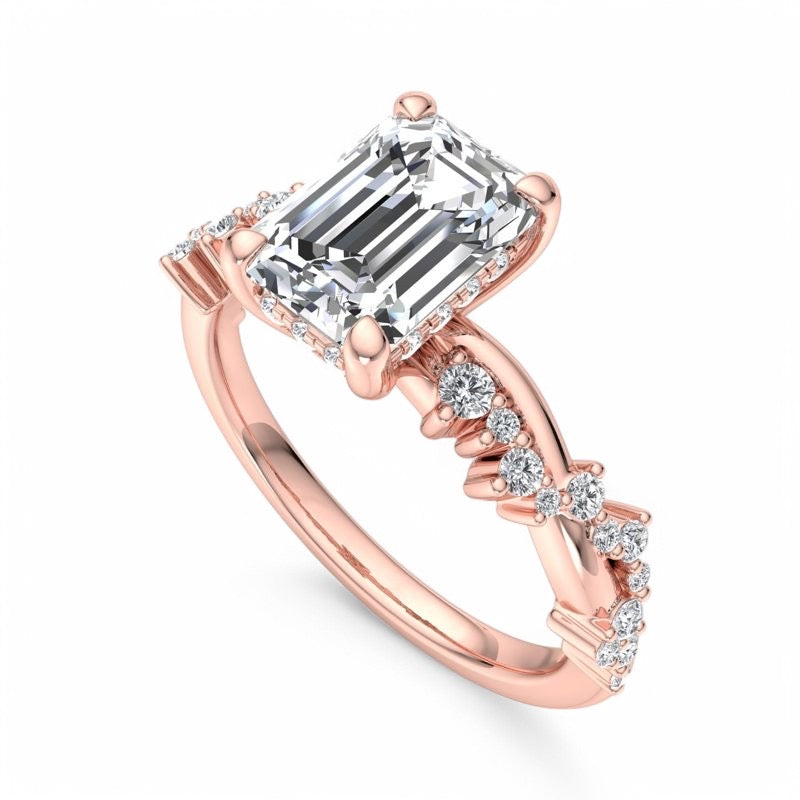 1.50CT Emerald Cut Lab Grown Diamond Twist Engagement Ring