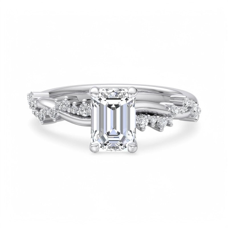 1.50CT Emerald Cut Lab Grown Diamond Twist Engagement Ring