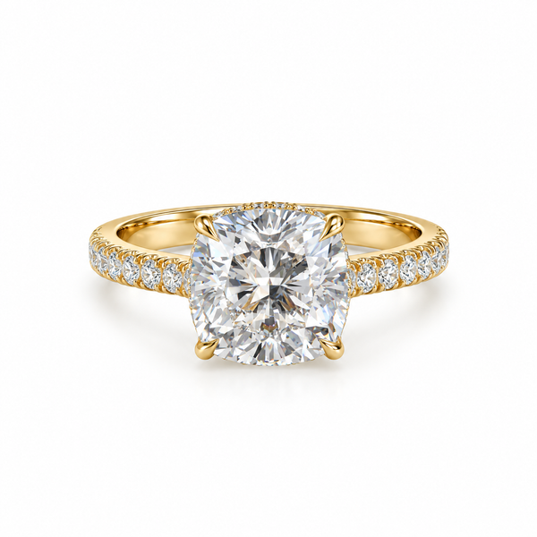 Cushion Cut Lab Grown Diamond Engagement Ring, Vintage U prong Wedding Ring