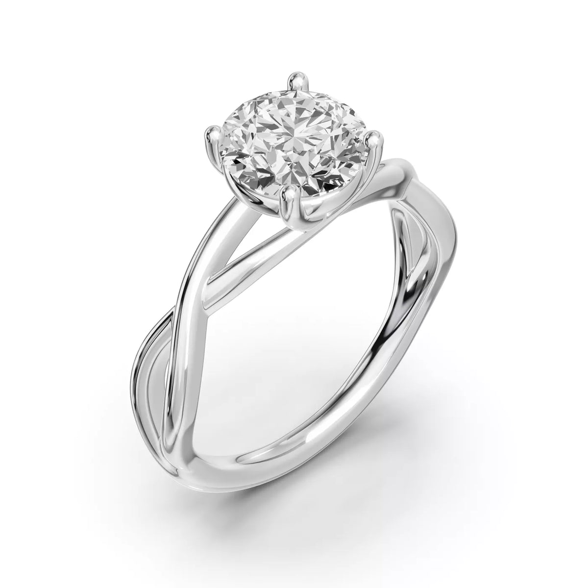 round lab grown diamond engagement ring in metal, top view