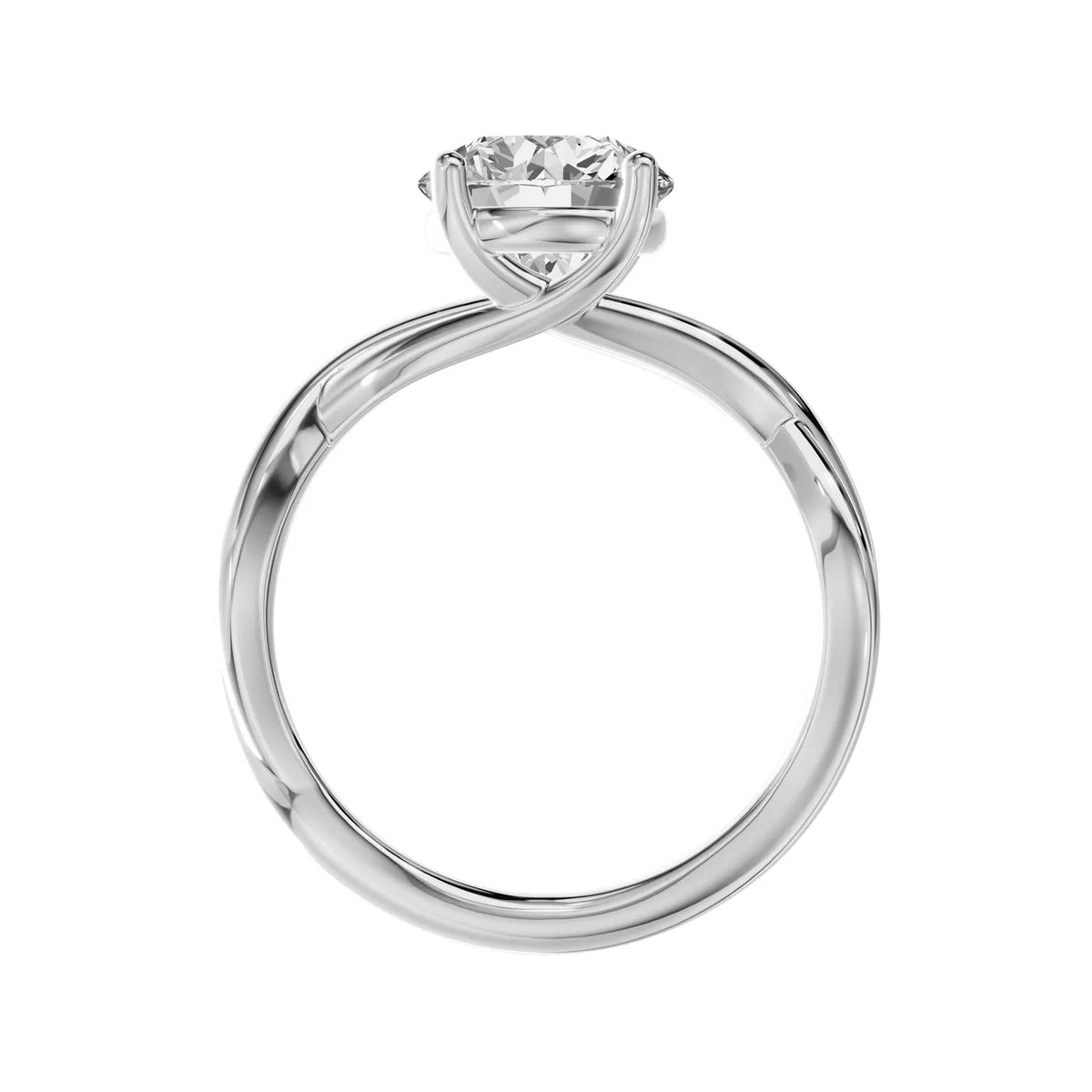 round lab grown diamond engagement ring in metal, side profile