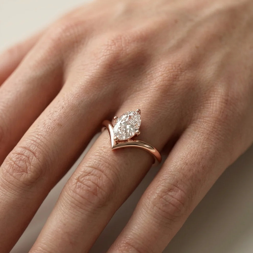emerald lab grown diamond engagement ring in 14k, side profile