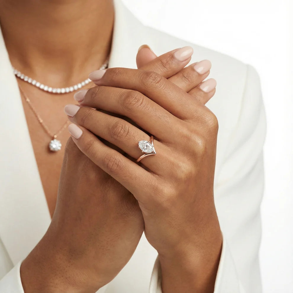 emerald lab grown diamond engagement ring in 18k, on-hand