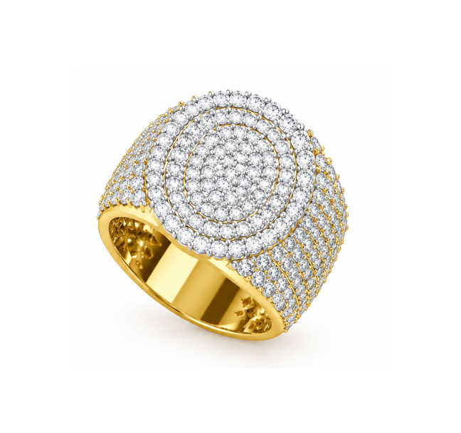 round lab grown diamond wedding band in 10k, top view