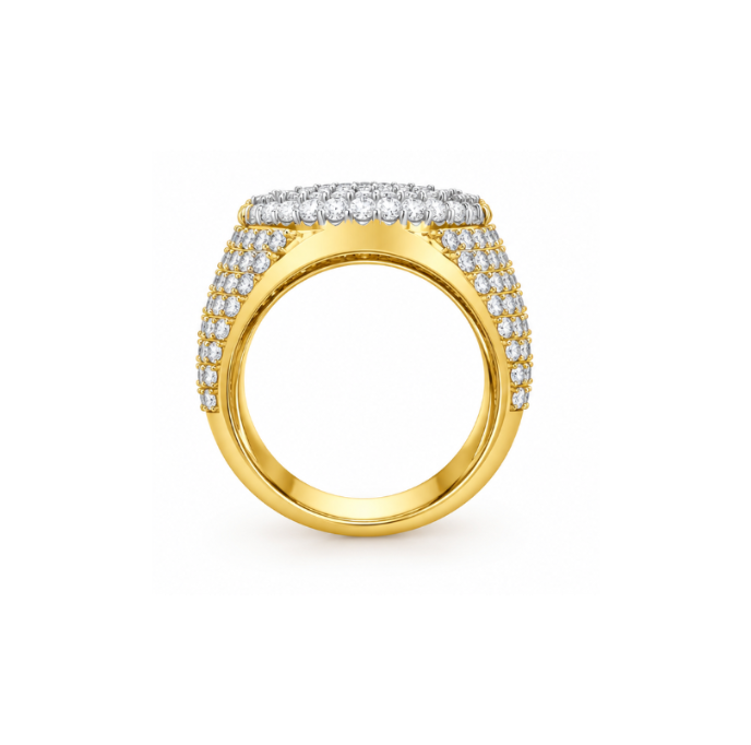 round lab grown diamond wedding band in 14k, side profile