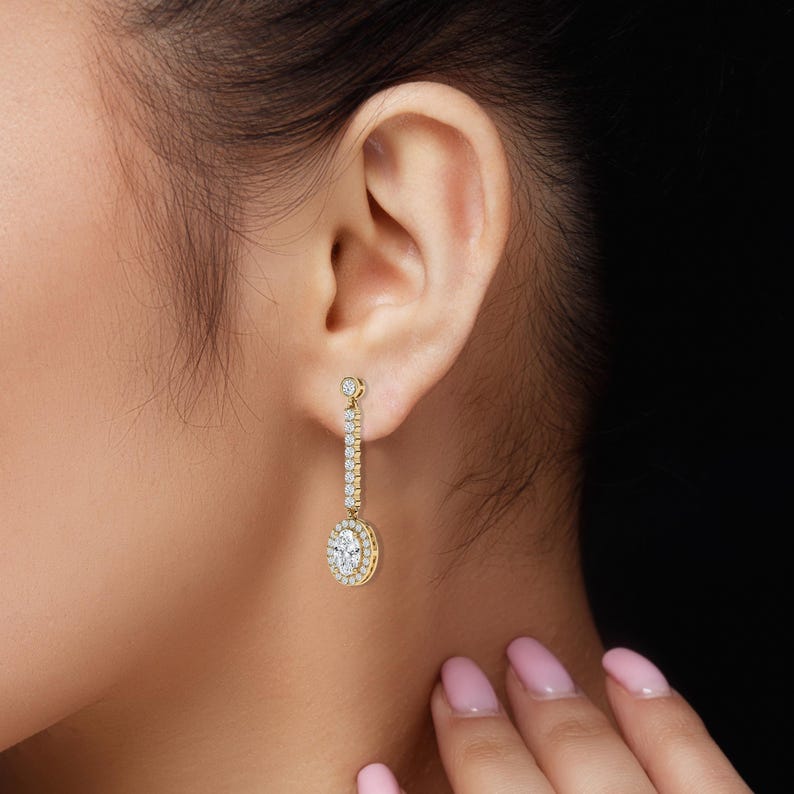 Halo Earrings Oval Cut Floral Studs Wedding Stud Earring