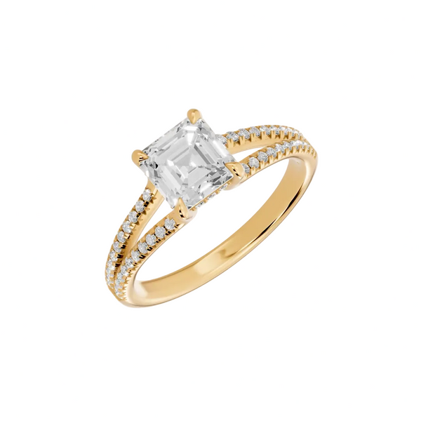 Asscher Cut Pavé Solitaire Engagement Ring – Lab Grown Diamond & Moissanite