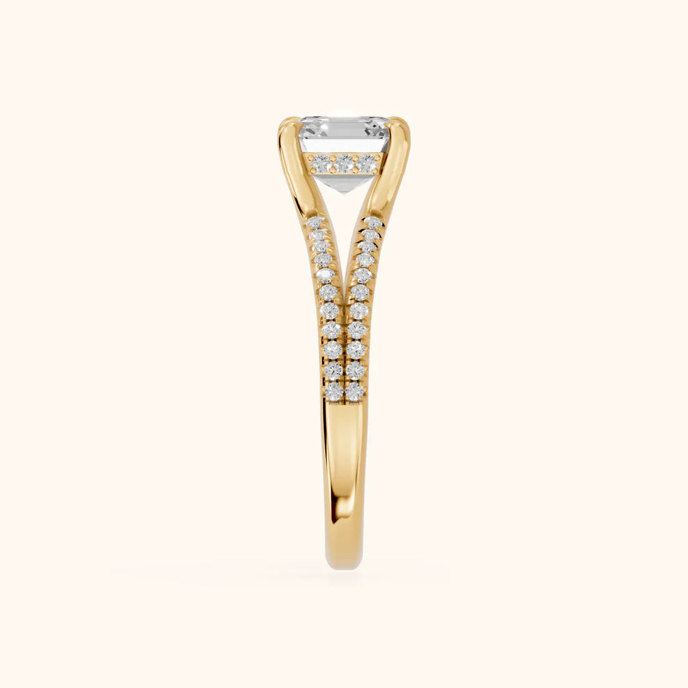 Asscher Cut Pavé Solitaire Engagement Ring – Lab Grown Diamond & Moissanite