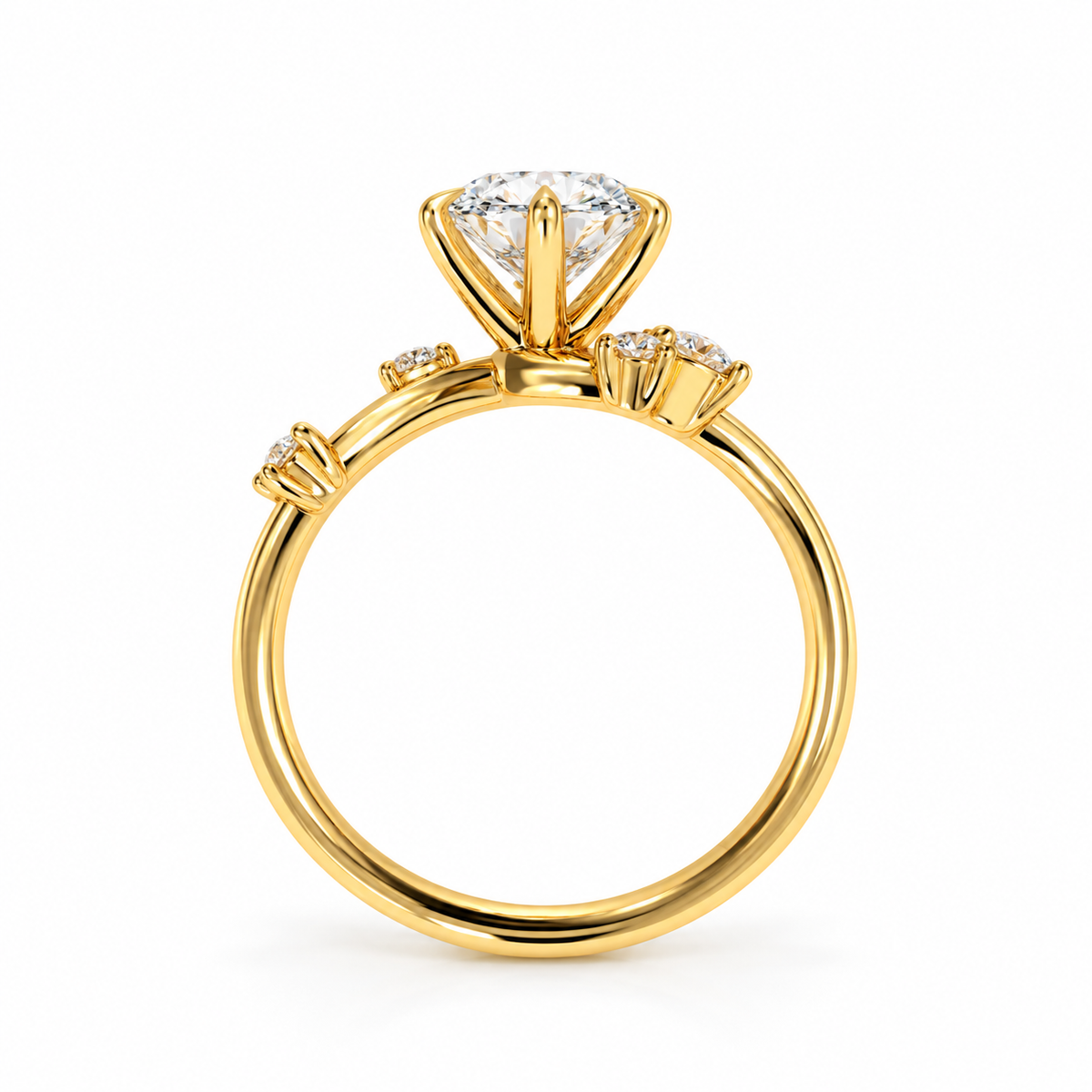 oval lab grown diamond engagement ring in gold, top view